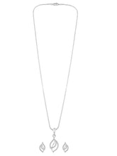 Modern Romance CZ Leafy Pendant Set by Peora. Silver pendant set with leafy designs, with earrings & CZ stones.