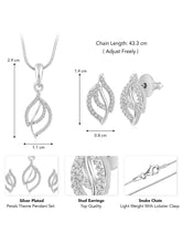 Modern Romance CZ Leafy Pendant Set by Peora. Silver pendant set with leafy designs, with earrings & CZ stones.