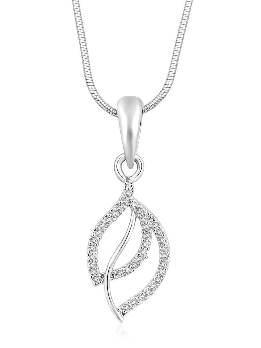 Modern Romance CZ Leafy Pendant Set by Peora. Silver pendant set with leafy designs, with earrings & CZ stones.