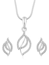 Modern Romance CZ Leafy Pendant Set by Peora. Silver pendant set with leafy designs, with earrings & CZ stones.