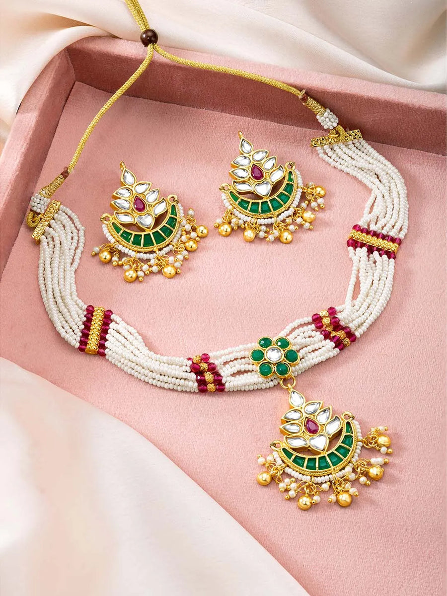 Multicolour Short Necklace Set by Peora | Vibrant Fashion Jewellery

