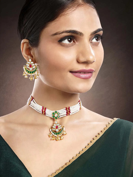 Multicolour Short Necklace Set by Peora | Vibrant Fashion Jewellery

