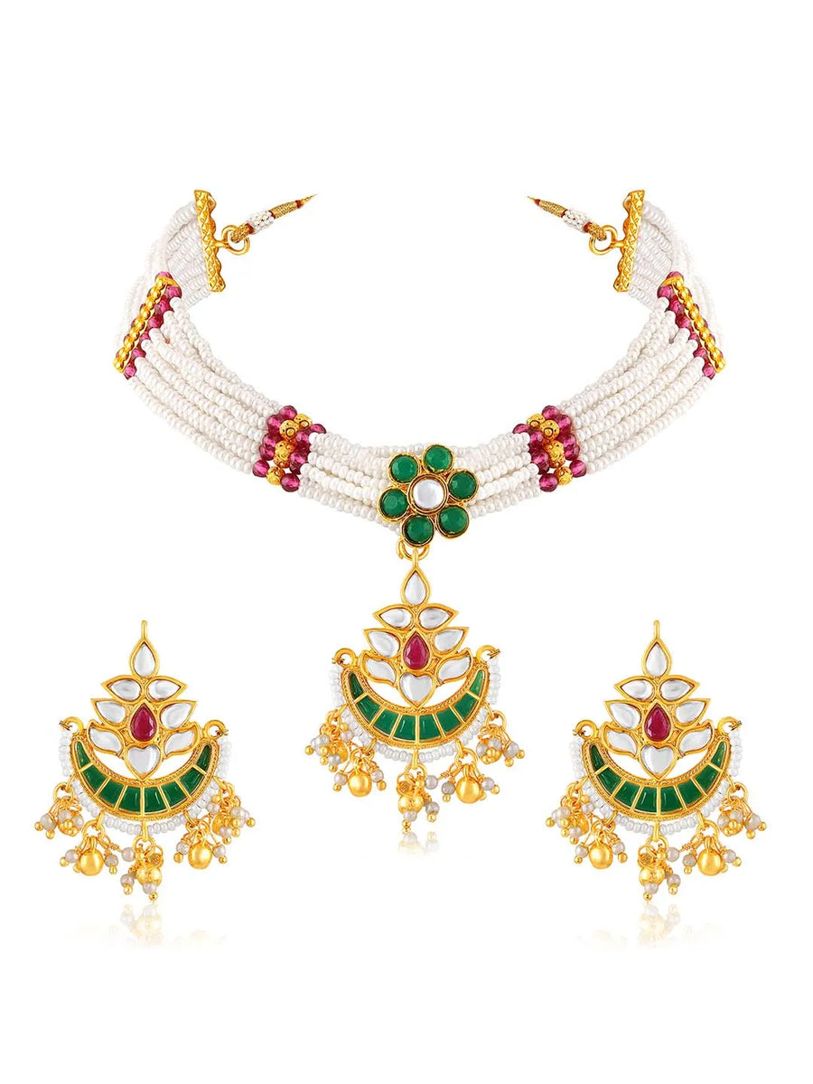 Multicolour Short Necklace Set by Peora | Vibrant Fashion Jewellery

