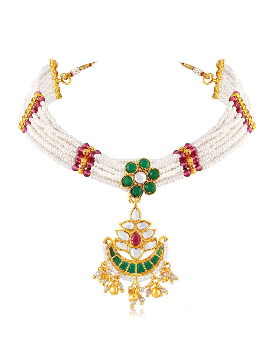 Multicolour Short Necklace Set by Peora | Vibrant Fashion Jewellery

