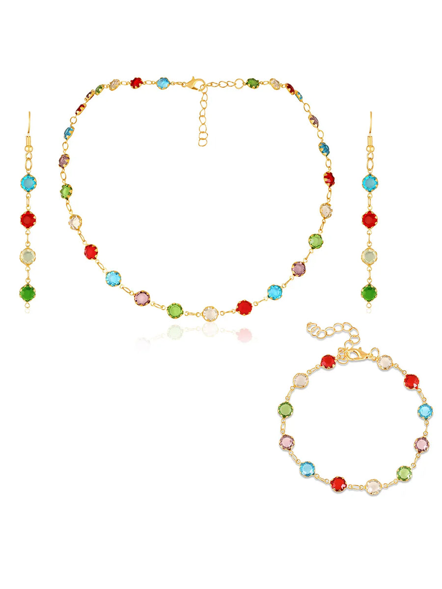 Multi necklace earrings bracelet set crafted from alloy, adorned with faux kundan for an elegant, timeless look | Peora
