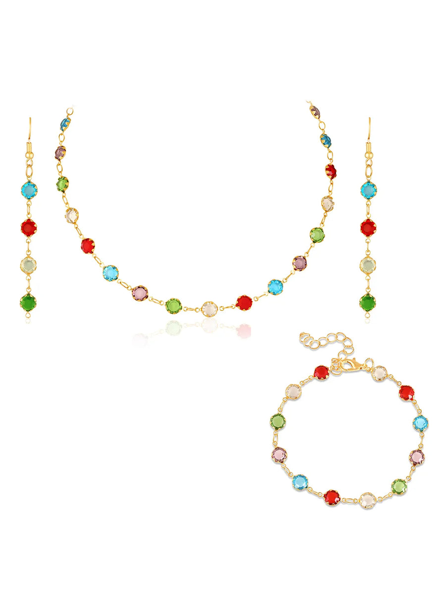 Multi necklace earrings bracelet set crafted from alloy, adorned with faux kundan for an elegant, timeless look | Peora
