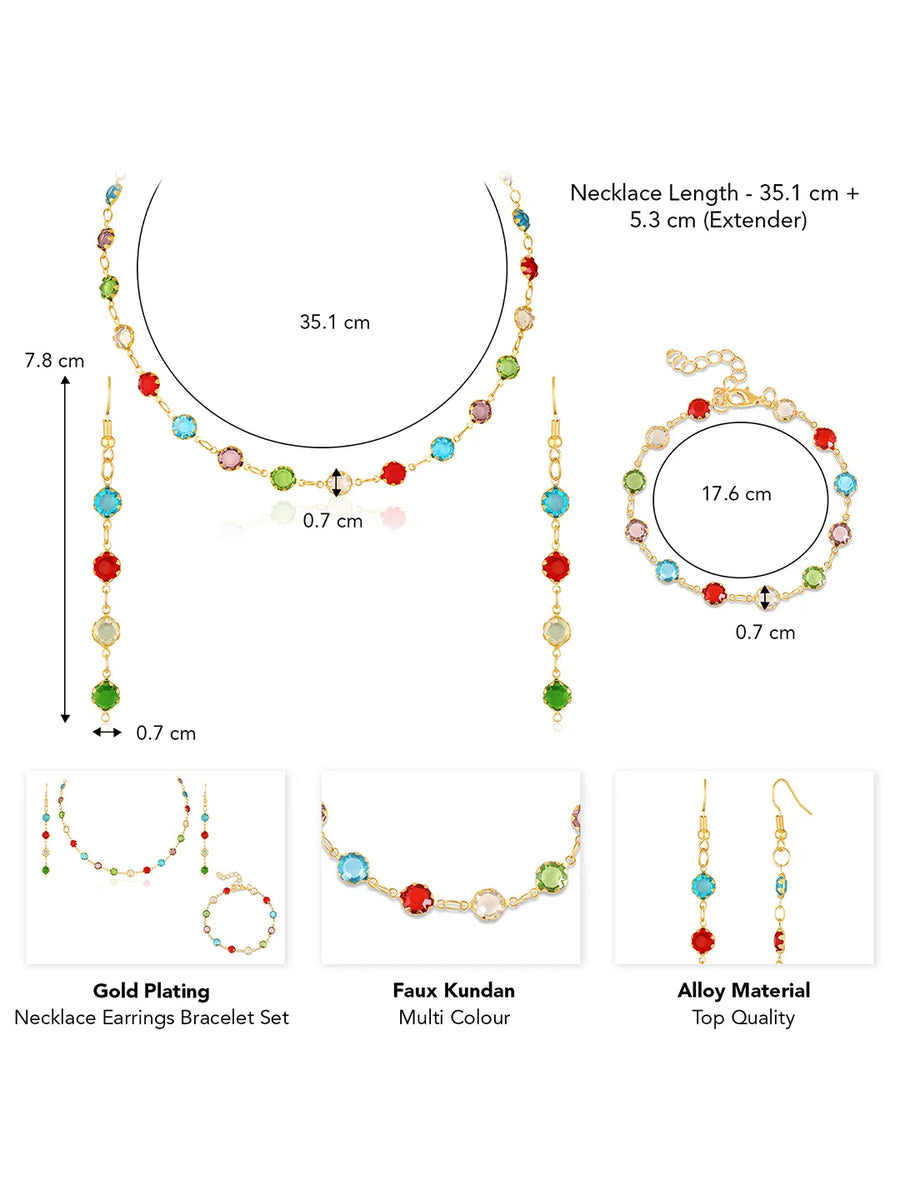 Multi necklace earrings bracelet set crafted from alloy, adorned with faux kundan for an elegant, timeless look | Peora
