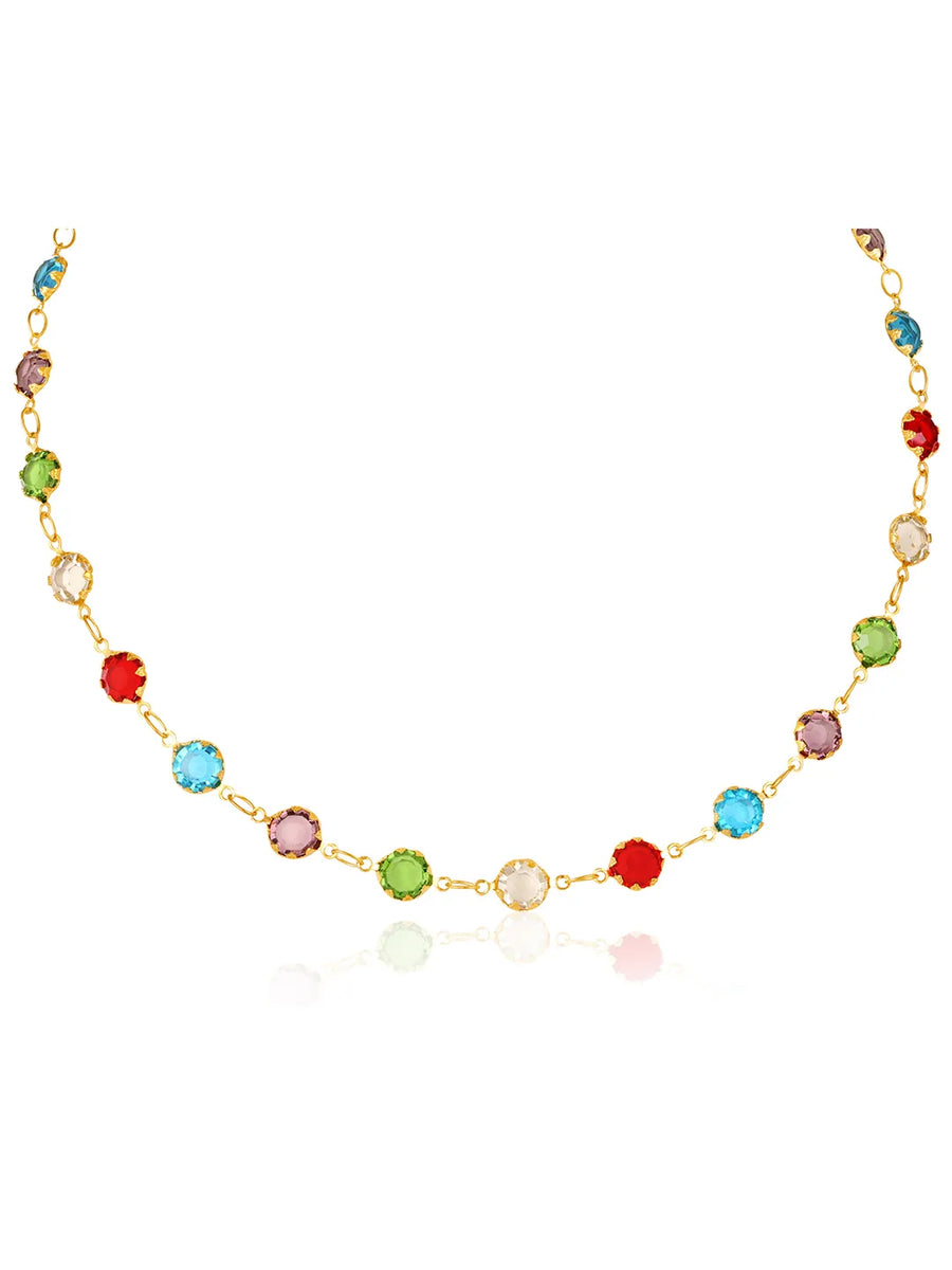 Multi necklace earrings bracelet set crafted from alloy, adorned with faux kundan for an elegant, timeless look | Peora
