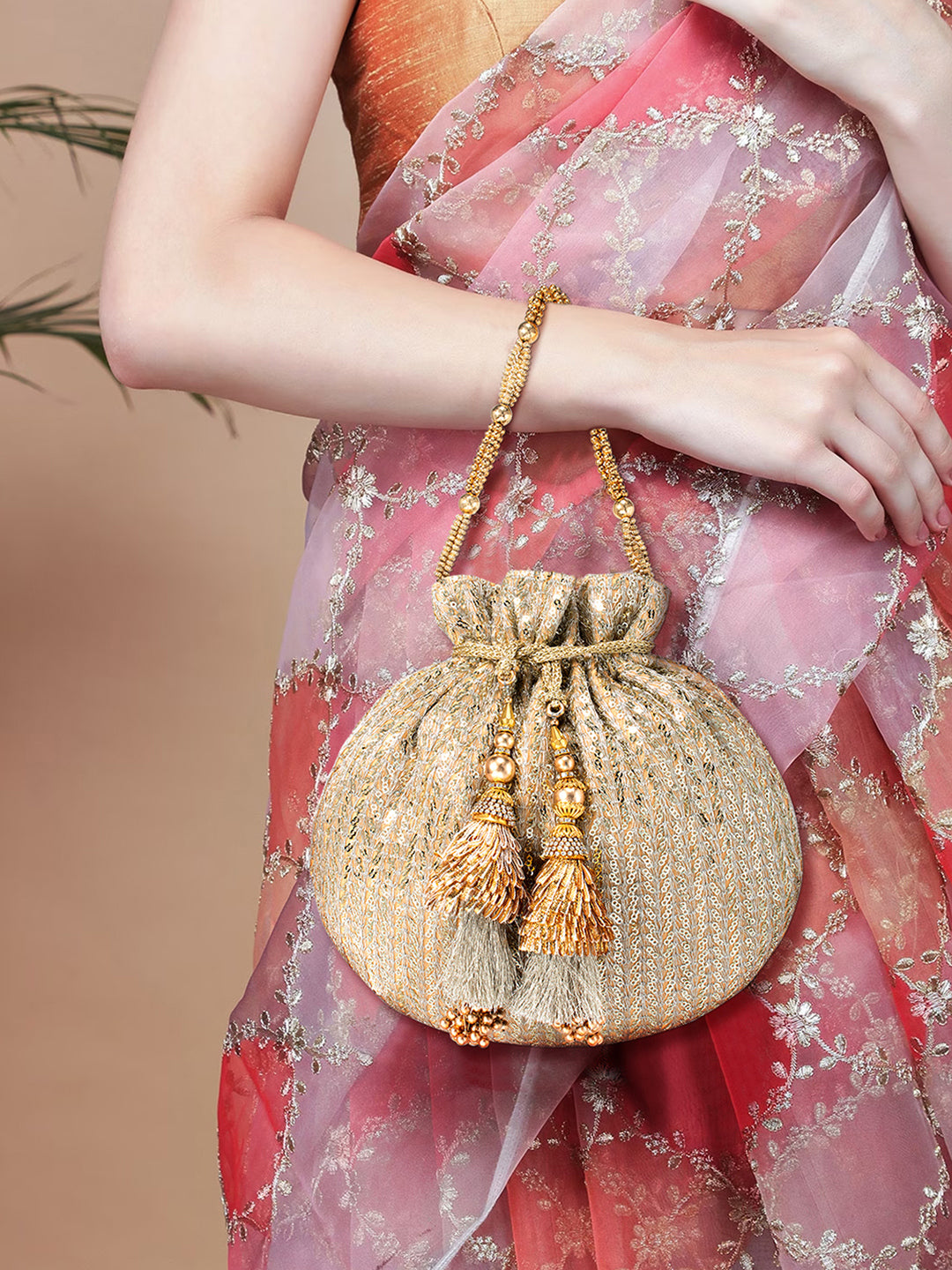 Evening Elegance Golden Potli Bag