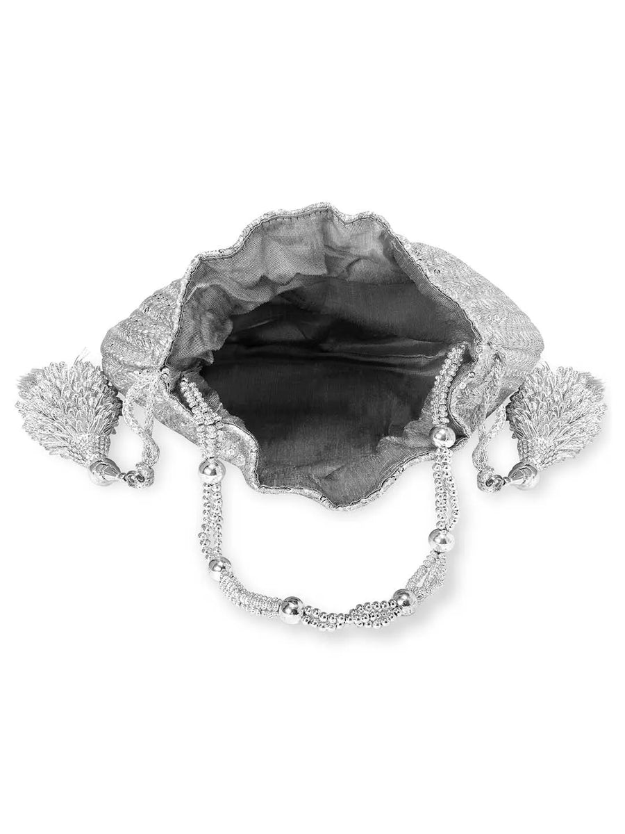 Graceful Evening Elegance Potli Bag - Silver