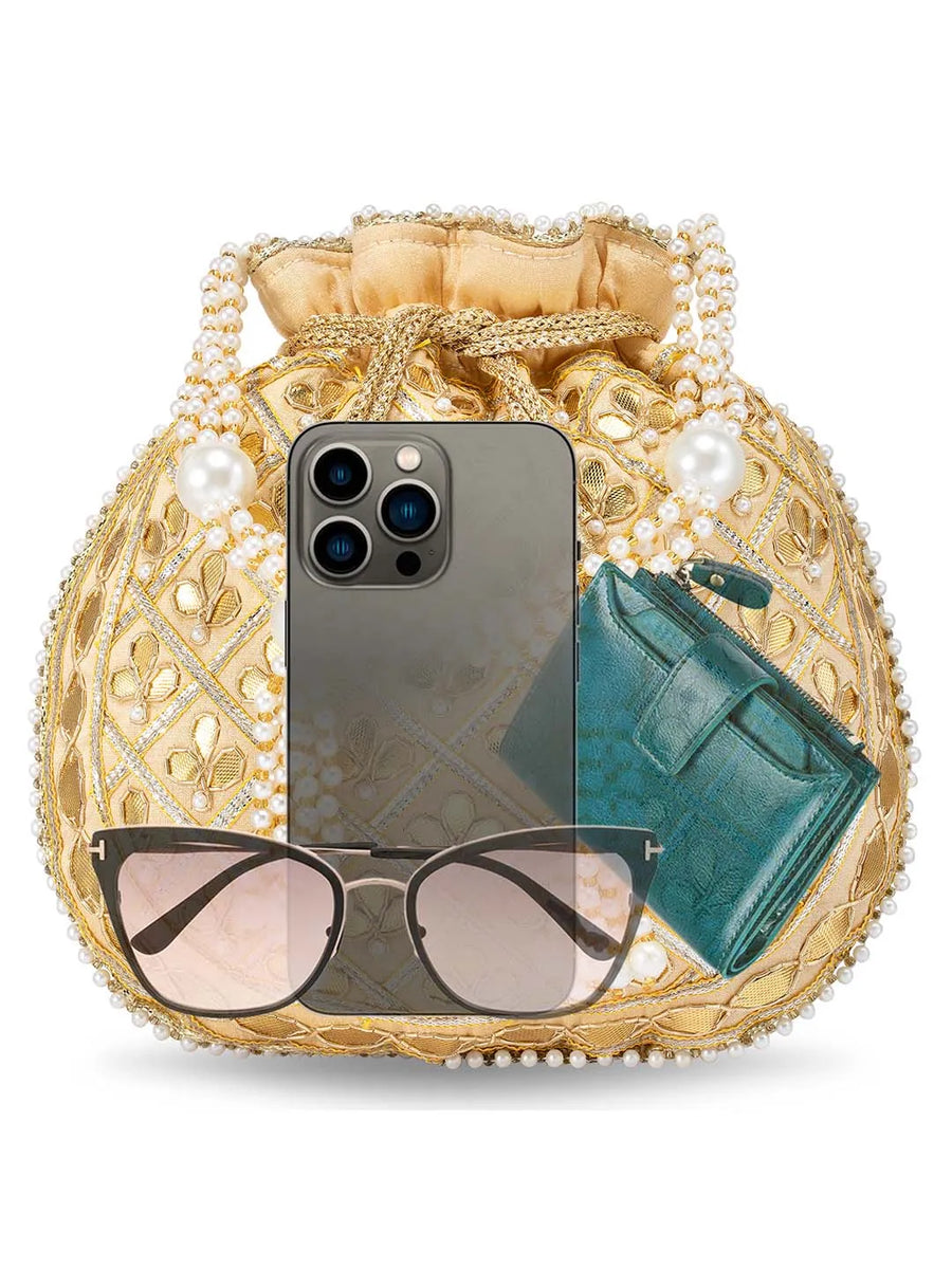 Chic Luxe Glitter Sequin Potli Bag - Cream