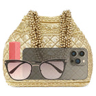Cream Beaded Handle Embroidered Potli Bag