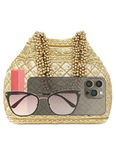 Cream Beaded Handle Embroidered Potli Bag