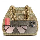 Gold Beaded Handle Embroidered Potli Bag