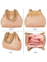 Peach Beaded Handle Embroidered Potli Bag
