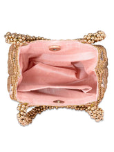 Peach Beaded Handle Embroidered Potli Bag