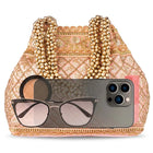 Peach Beaded Handle Embroidered Potli Bag