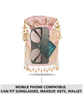 Handcrafted Blush Potli with Mirror Beads - Light Pink