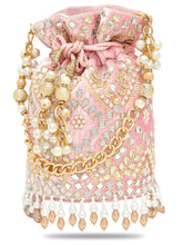 Handcrafted Blush Potli with Mirror Beads - Light Pink