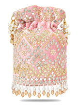 Handcrafted Blush Potli with Mirror Beads - Light Pink