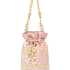 Handcrafted Blush Potli with Mirror Beads - Light Pink