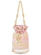 Handcrafted Blush Potli with Mirror Beads - Light Pink