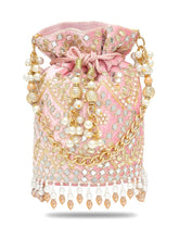 Handcrafted Blush Potli with Mirror Beads - Light Pink
