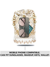 Handcrafted Blush Potli with Mirror Beads - Golden White