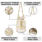 Handcrafted Blush Potli with Mirror Beads - Golden White
