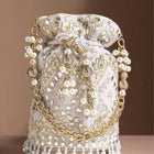 Handcrafted Blush Potli with Mirror Beads - Golden White