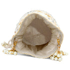 Handcrafted Blush Potli with Mirror Beads - Golden White