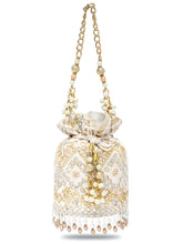 Handcrafted Blush Potli with Mirror Beads - Golden White