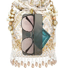Handcrafted Blush Potli with Mirror Beads - Golden White