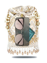 Handcrafted Blush Potli with Mirror Beads - Golden White