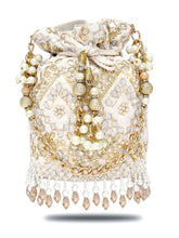 Handcrafted Blush Potli with Mirror Beads - Golden White