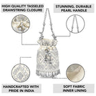 Handcrafted Blush Potli with Mirror Beads - Silver White