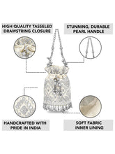 Handcrafted Blush Potli with Mirror Beads - Silver White