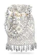 Handcrafted Blush Potli with Mirror Beads - Silver White
