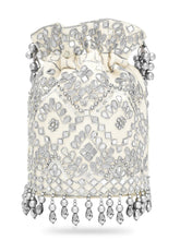 Handcrafted Blush Potli with Mirror Beads - Silver White