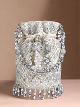 Handcrafted Blush Potli with Mirror Beads - Silver White