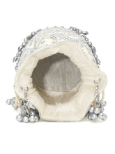 Handcrafted Blush Potli with Mirror Beads - Silver White