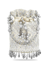 Handcrafted Blush Potli with Mirror Beads - Silver White