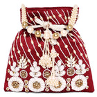 Floral Embroidered Pearl Potli Bag - Maroon
