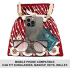 Floral Embroidered Pearl Potli Bag - Maroon
