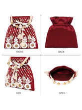 Floral Embroidered Pearl Potli Bag - Maroon