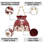 Floral Embroidered Pearl Potli Bag - Maroon