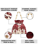 Floral Embroidered Pearl Potli Bag - Maroon