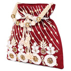 Floral Embroidered Pearl Potli Bag - Maroon