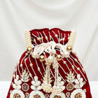 Floral Embroidered Pearl Potli Bag - Maroon