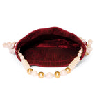 Floral Embroidered Pearl Potli Bag - Maroon